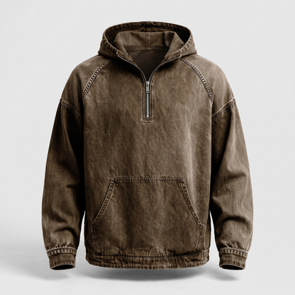 Rivington Half-Zip Denim Jacket - Coffee
