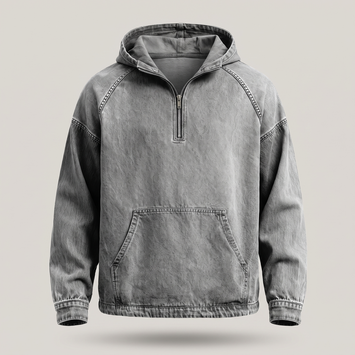 Rivington Half-Zip Denim Jacket - Grey