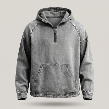 Rivington Half-Zip Denim Jacket - Grey