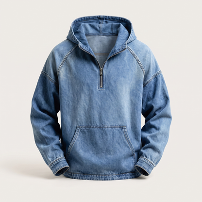 Rivington Half-Zip Denim Jacket - Light Blue