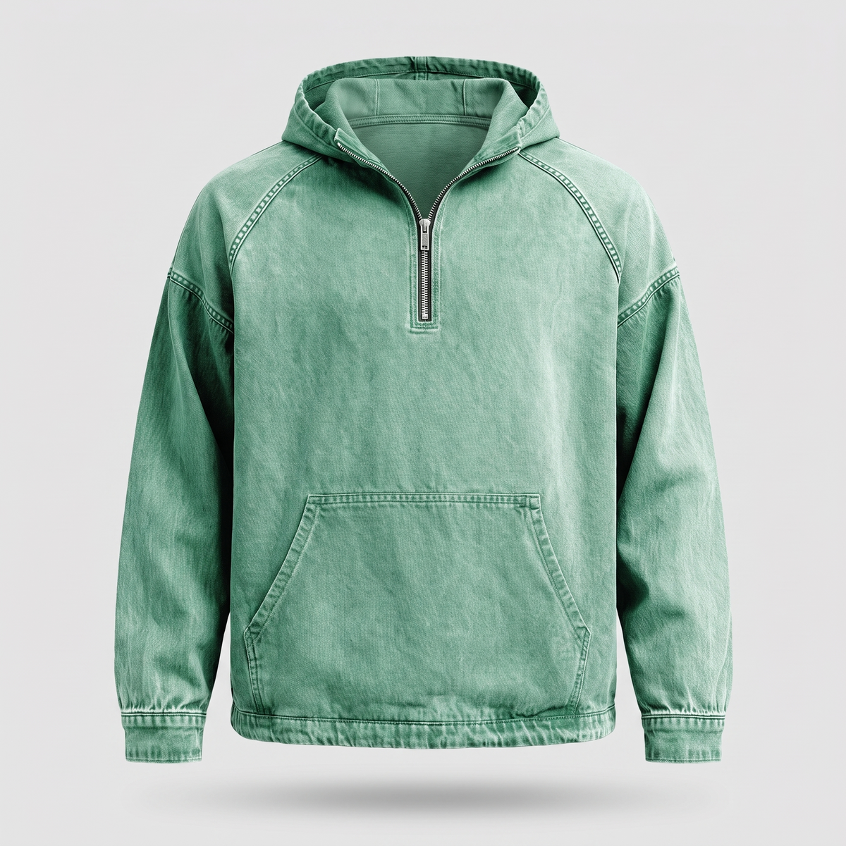 Rivington Half-Zip Denim Jacket - Light Green