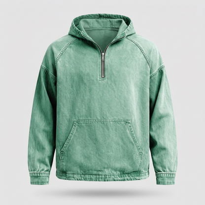 Rivington Half-Zip Denim Jacket - Light Green