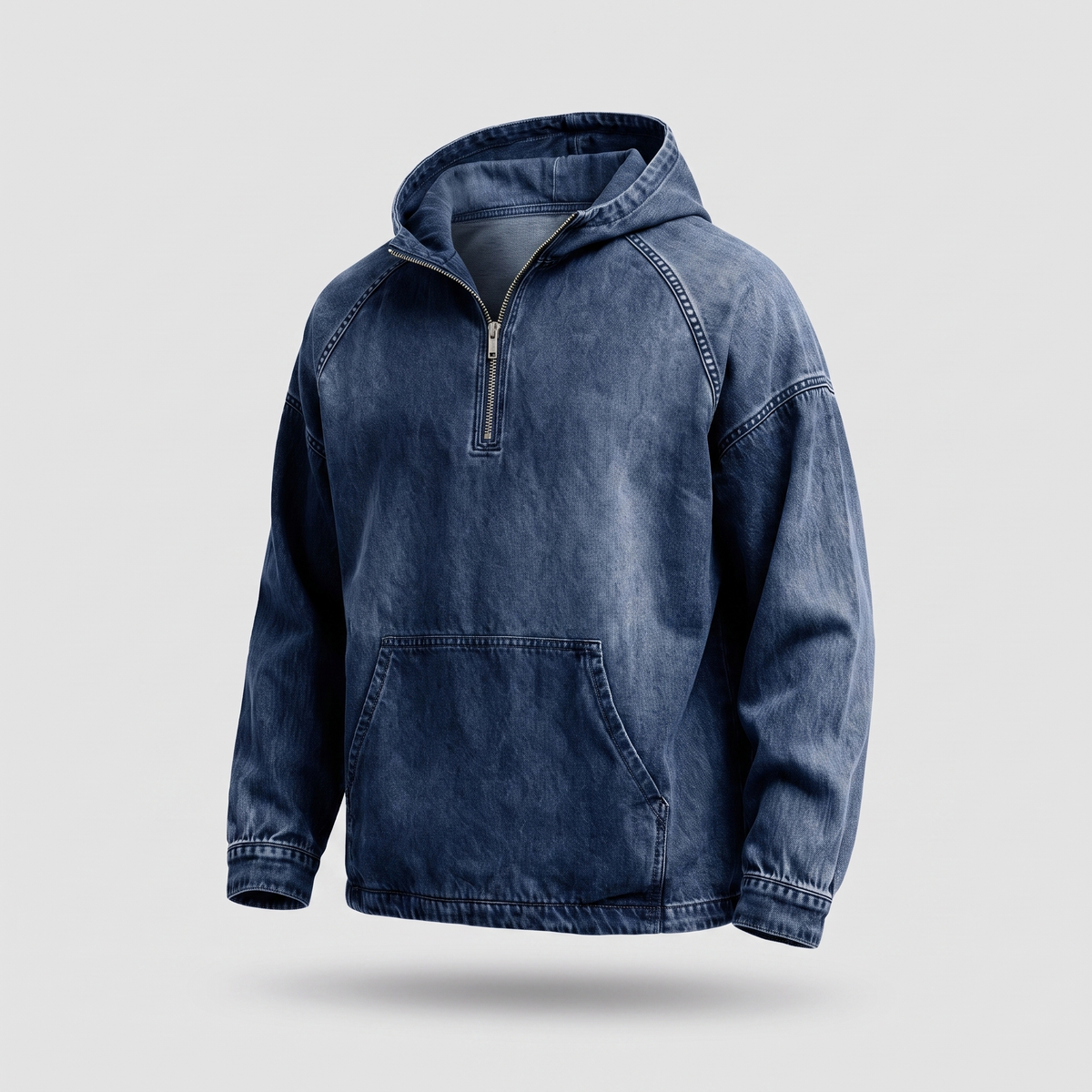 Rivington Half-Zip Denim Jacket - Navy Blue