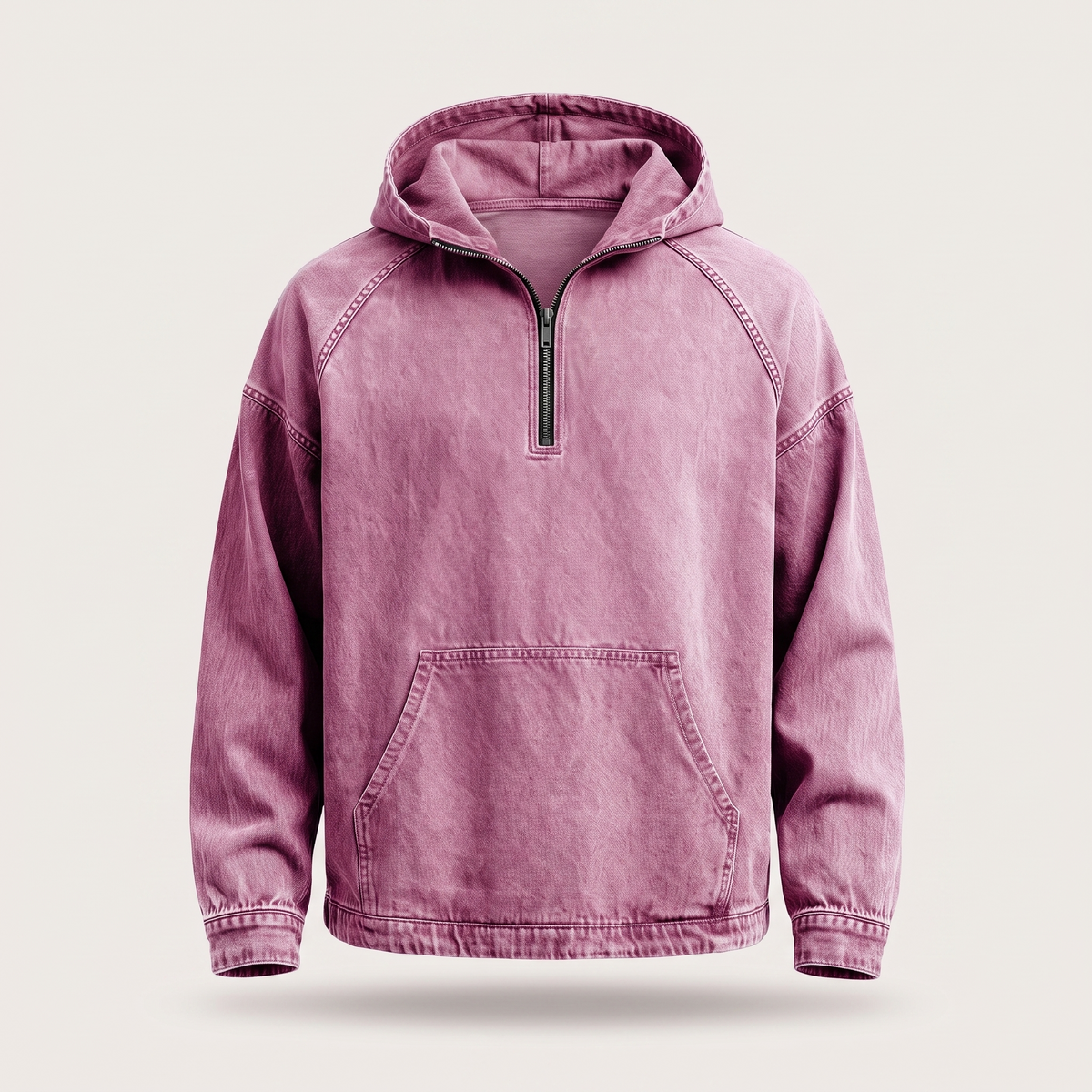 Rivington Half-Zip Denim Jacket - Rose Red