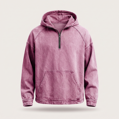 Rivington Half-Zip Denim Jacket - Rose Red