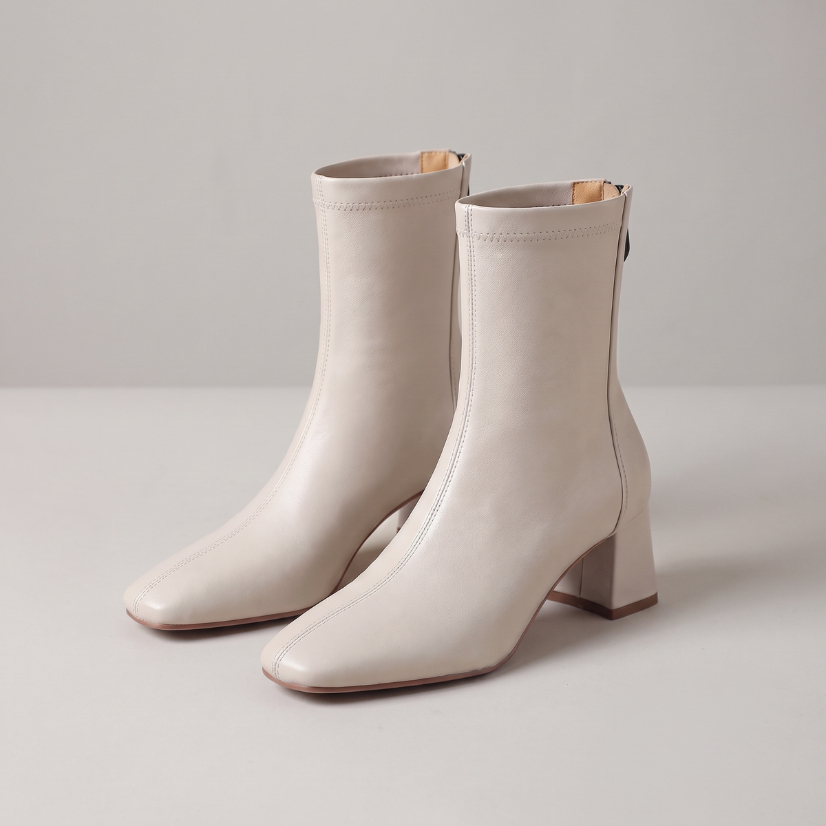Rosalie Leather-Look Boots - Beige