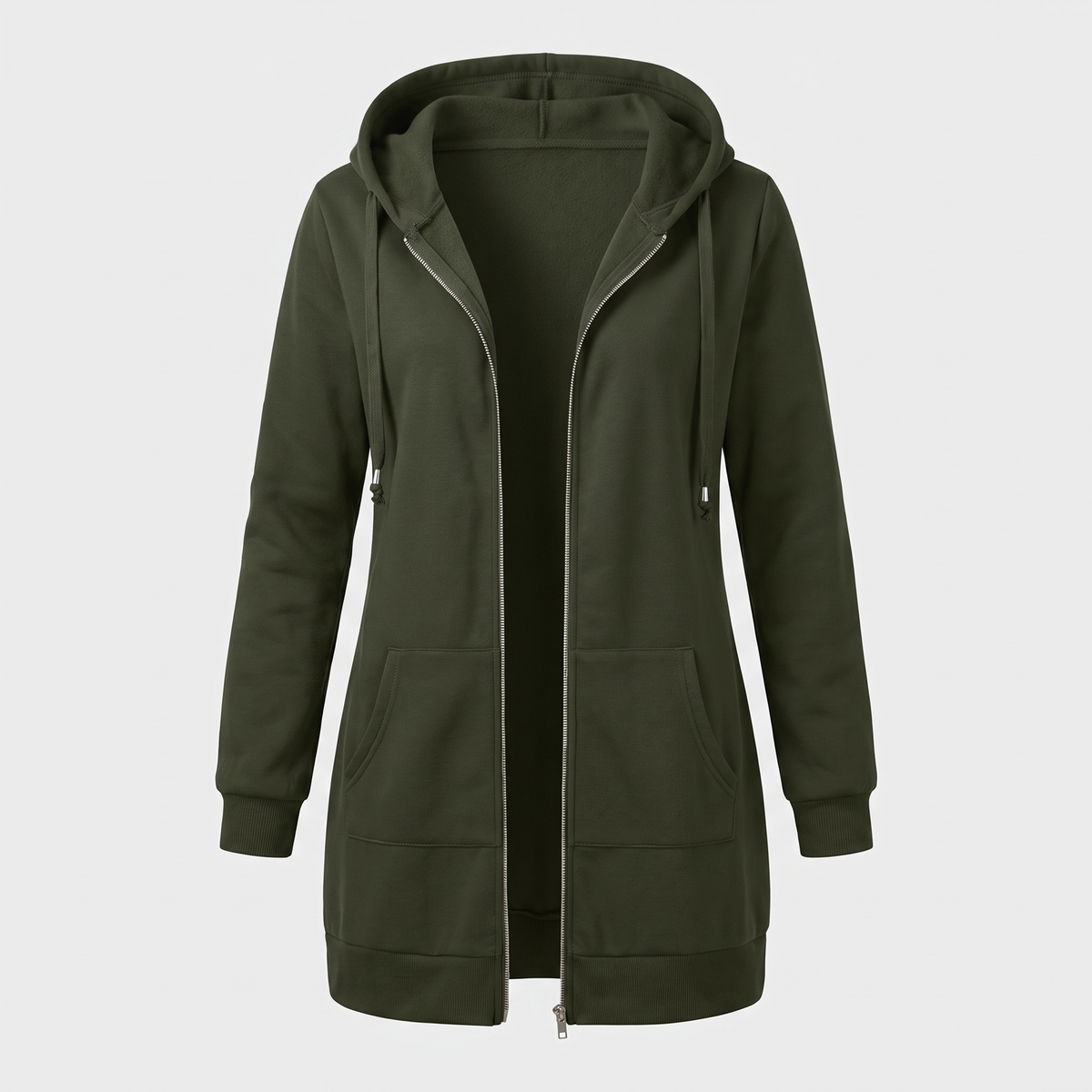 Rosamund Cosy Zip Hoodie Coat - Army Green