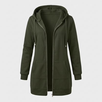 Rosamund Cosy Zip Hoodie Coat - Army Green