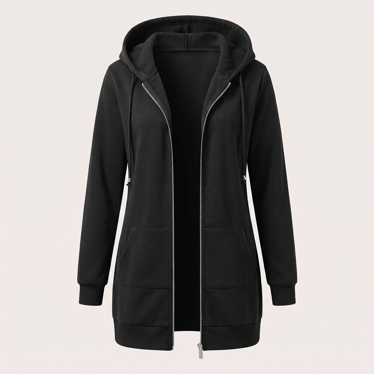 Rosamund Cosy Zip Hoodie Coat - Black