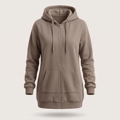 Rosamund Cosy Zip Hoodie Coat - Coffee Grey