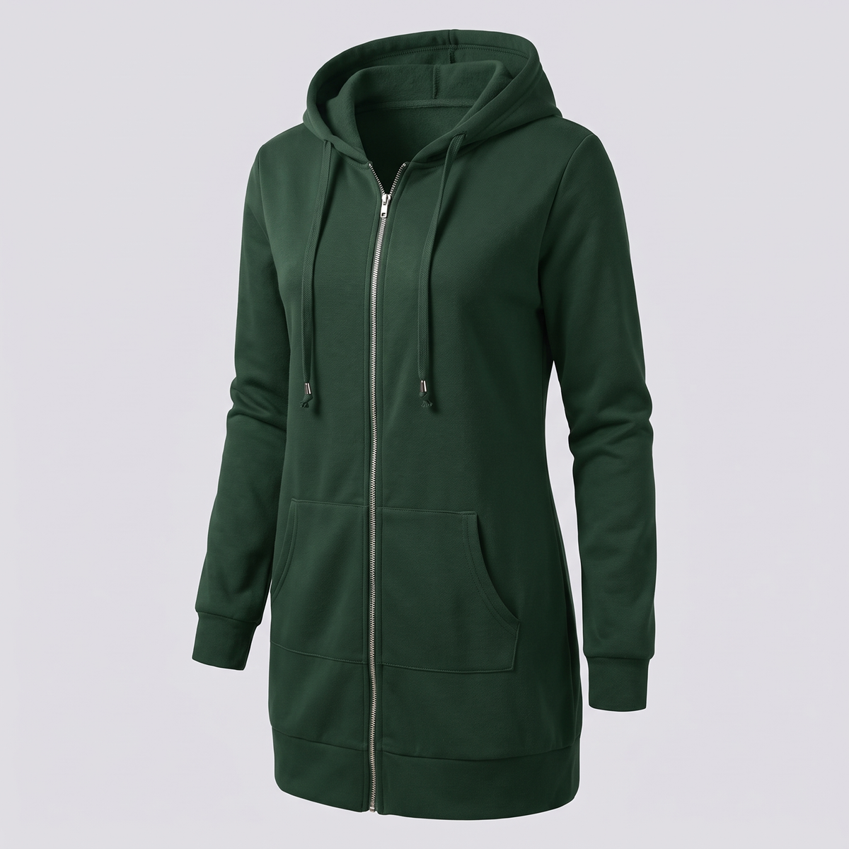 Rosamund Cosy Zip Hoodie Coat - Dark Green