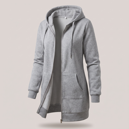 Rosamund Cosy Zip Hoodie Coat - Grey