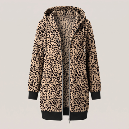 Rosamund Cosy Zip Hoodie Coat - Leopard Print