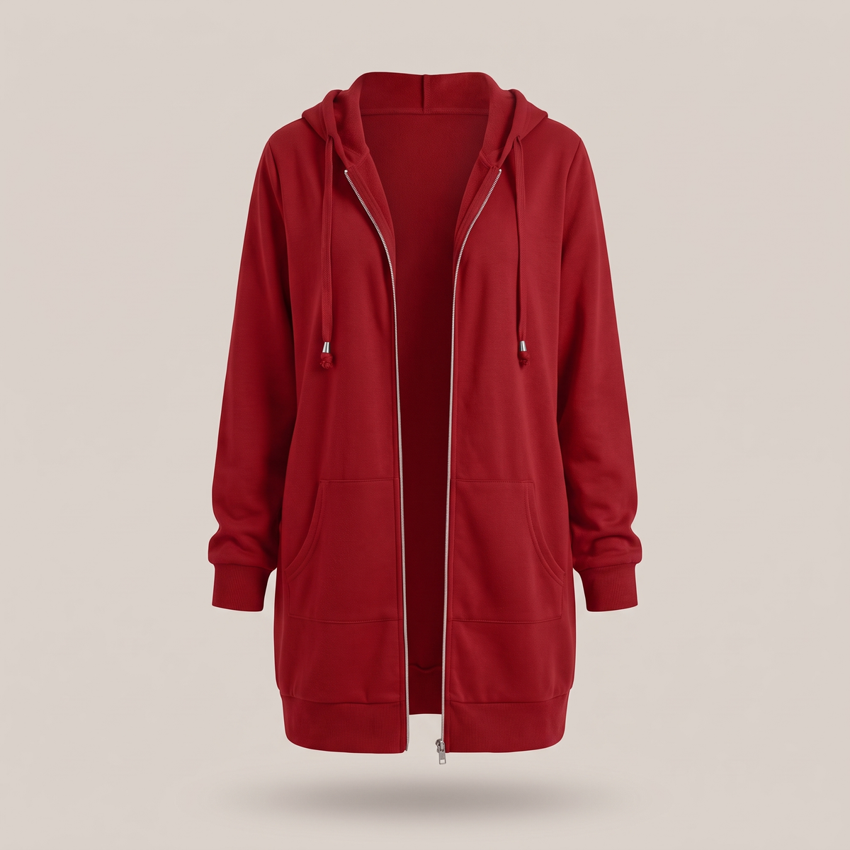 Rosamund Cosy Zip Hoodie Coat - Red