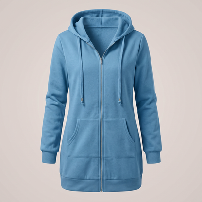 Rosamund Cosy Zip Hoodie Coat - Sky Blue