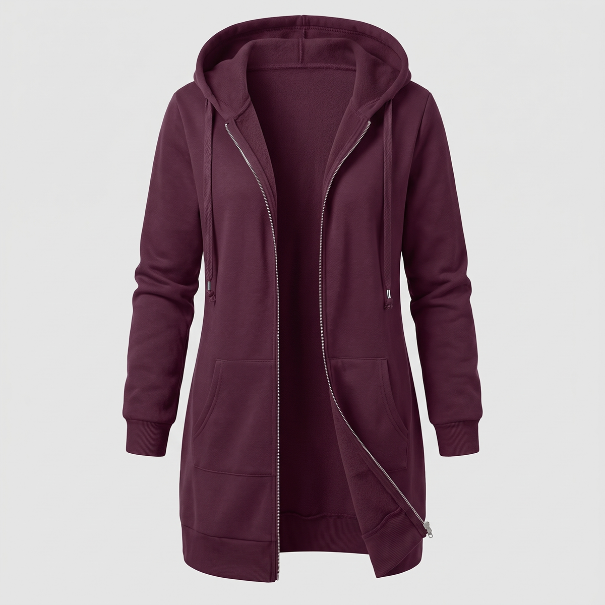 Rosamund Cosy Zip Hoodie Coat - Wine Red