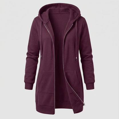 Rosamund Cosy Zip Hoodie Coat - Wine Red