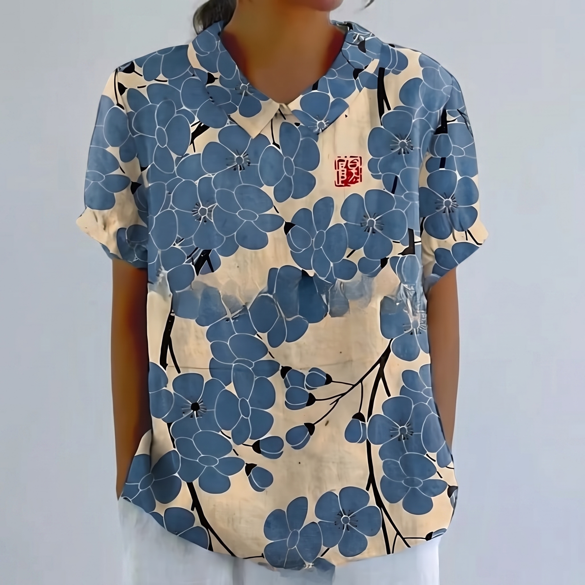 Rosedene Sage Floral Blouse - Blue Flowers