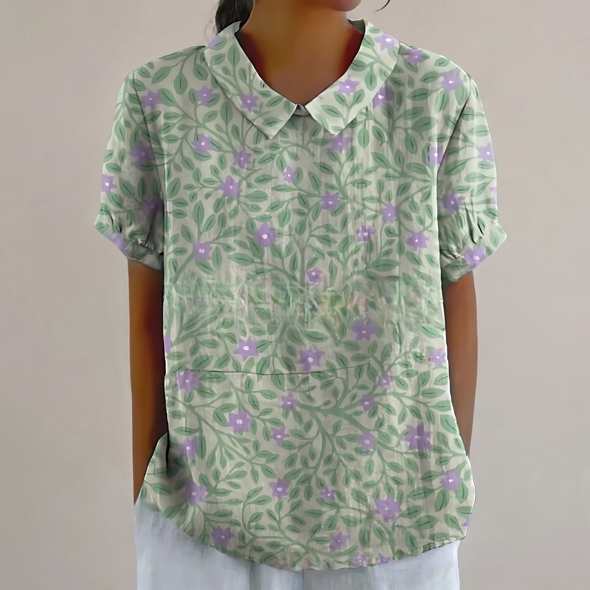 Rosedene Sage Floral Blouse - Green with Floral Print
