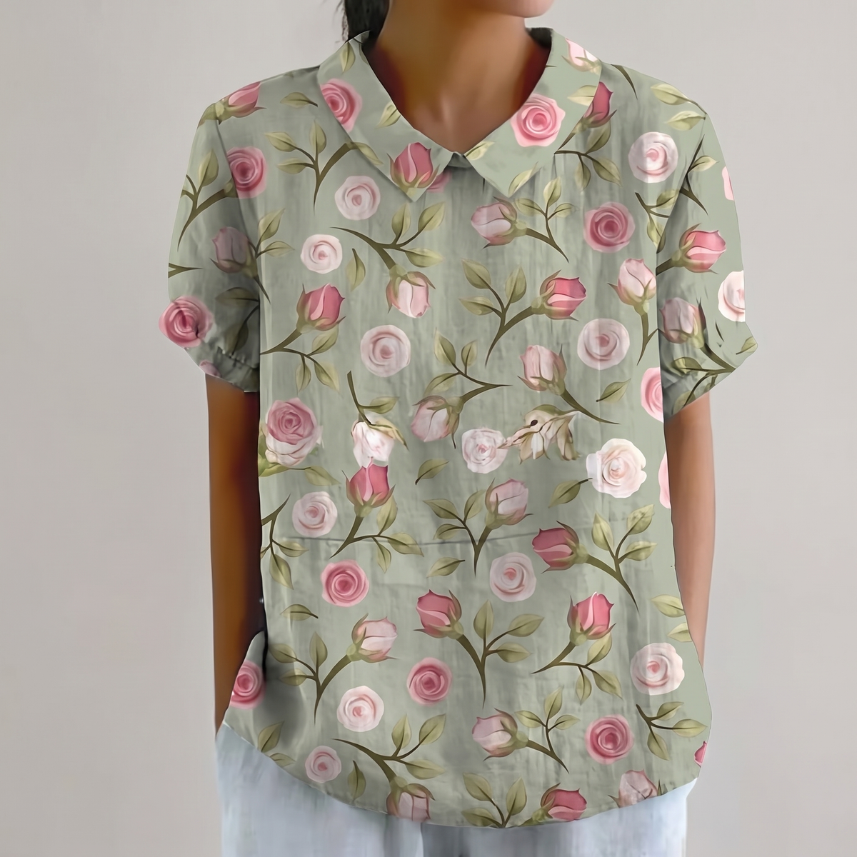 Rosedene Sage Floral Blouse - Light Floral Green