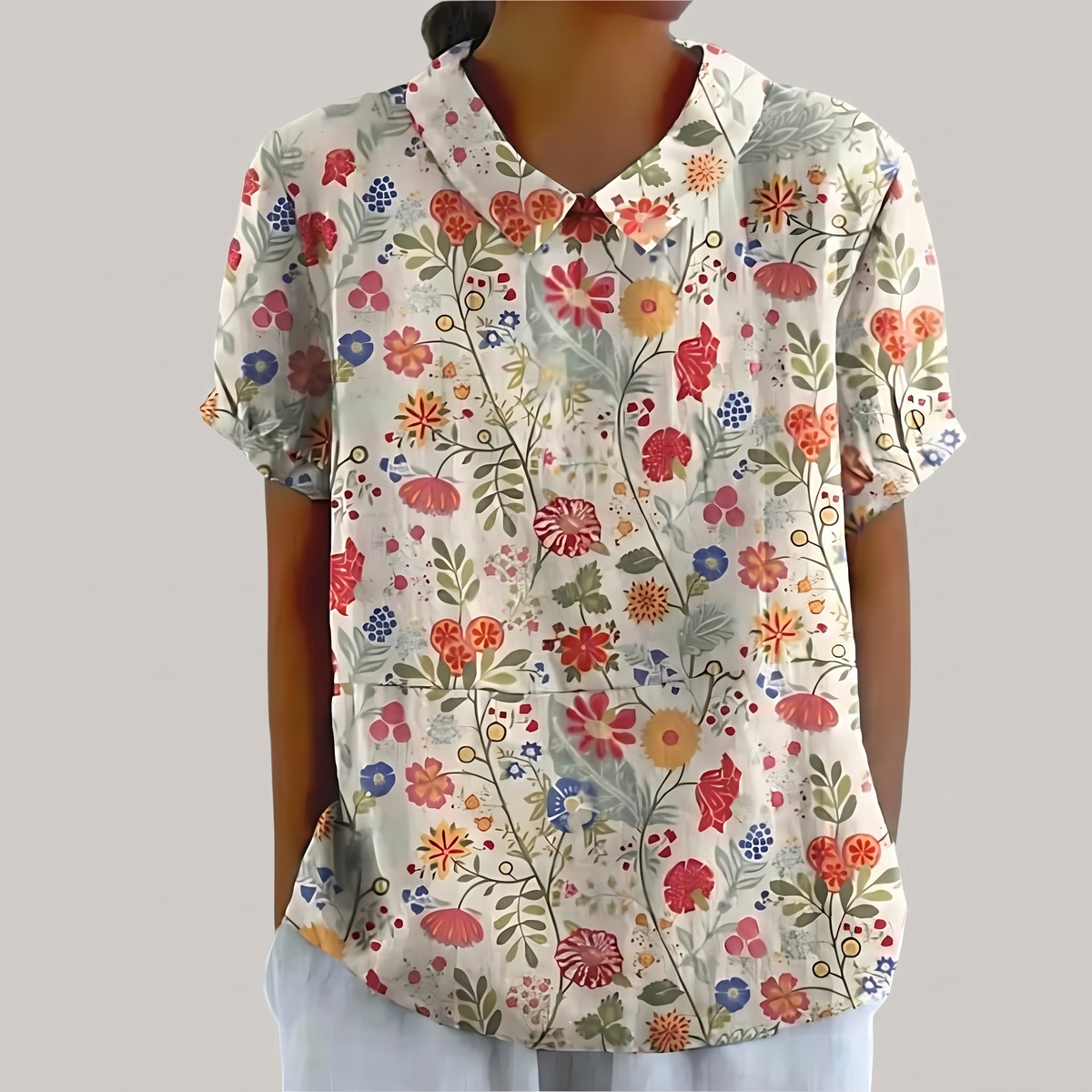 Rosedene Sage Floral Blouse - Light Pink with Floral Print
