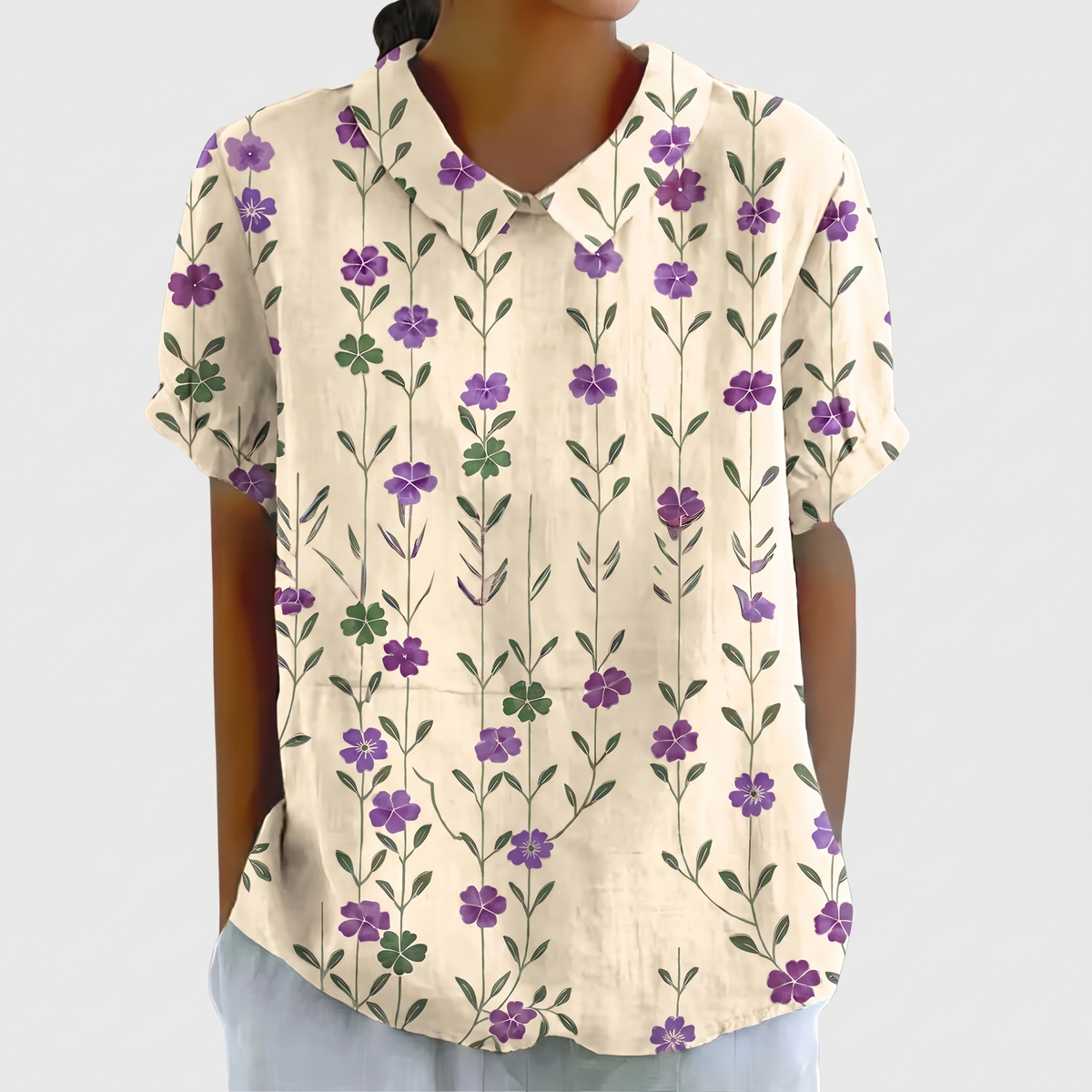 Rosedene Sage Floral Blouse - Violet Floral Print