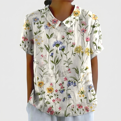 Rosedene Sage Floral Blouse - White with Flowers