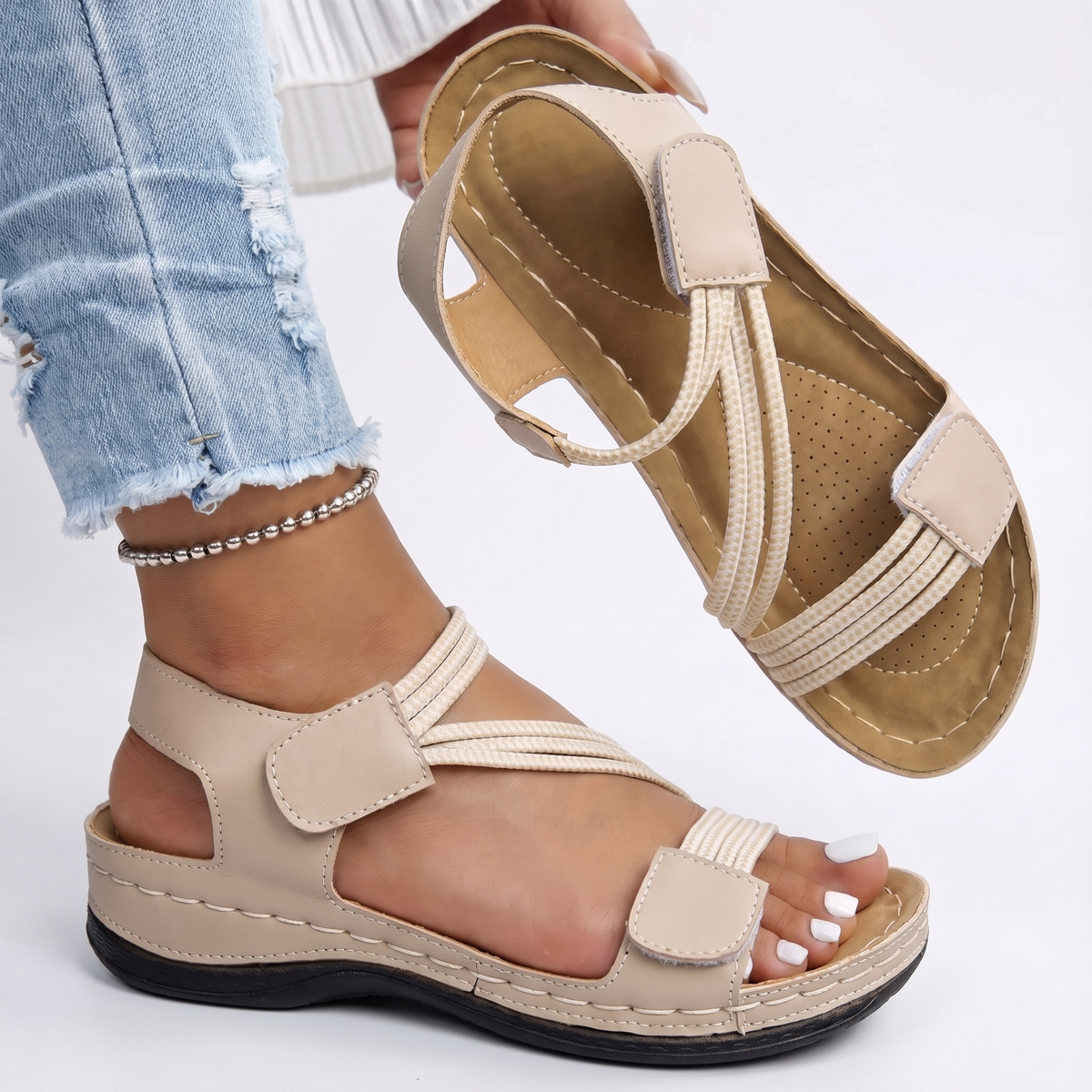 Roseminster Cushioned Walking Sandals - Beige