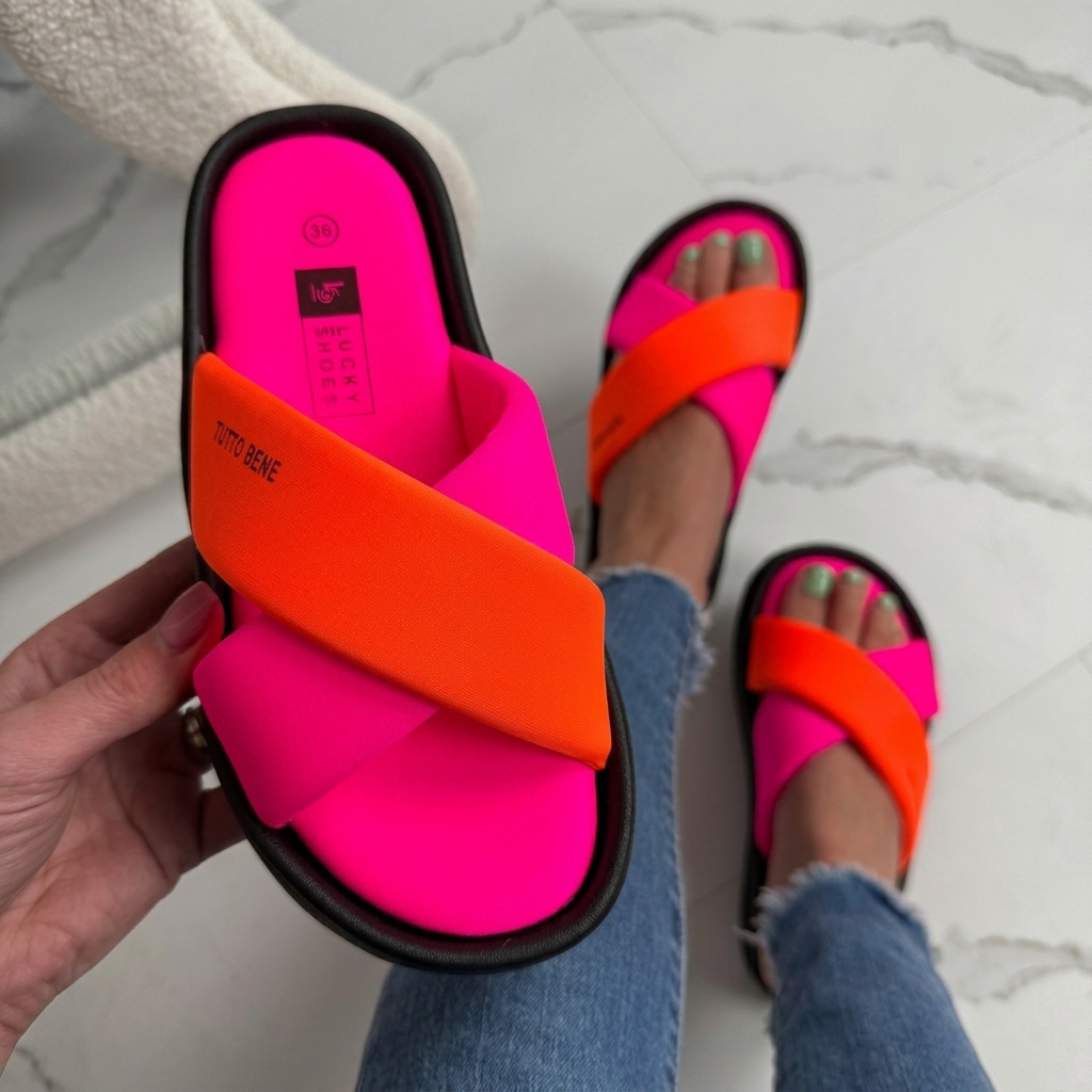 Rosmira Cross-Strap Summer Slides - Fuchsia
