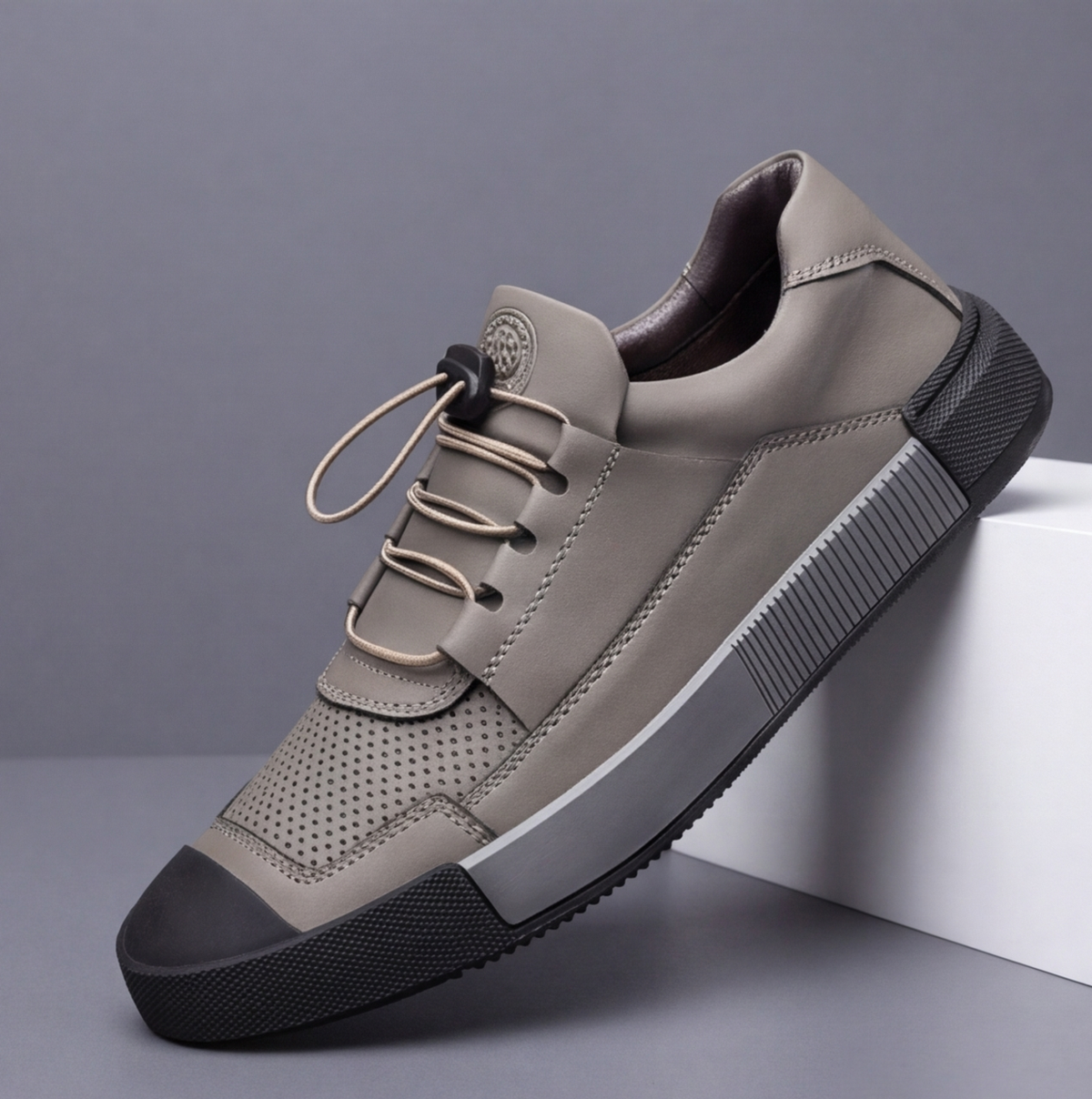 Rothbury Leather-Look Trainers - Espresso