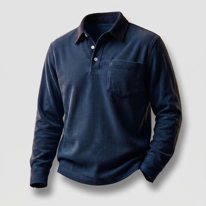 Rowley Corduroy Polo Shirt - Navy Blue
