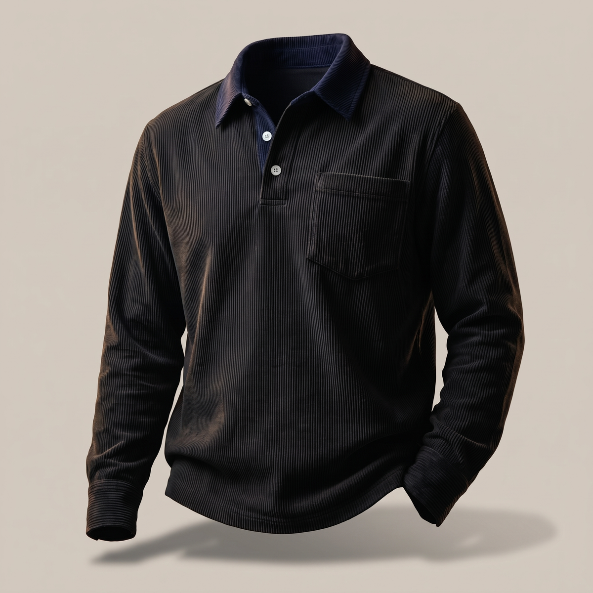 Rowley Corduroy Polo Shirt - Onyx Black