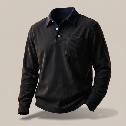 Rowley Corduroy Polo Shirt - Onyx Black