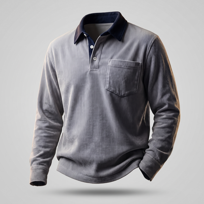 Rowley Corduroy Polo Shirt - Slate Grey