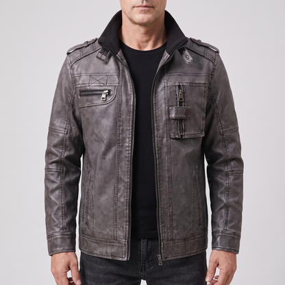 Rugged Utility Leather-Look Jacket