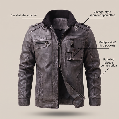 Rugged Utility Leather-Look Jacket