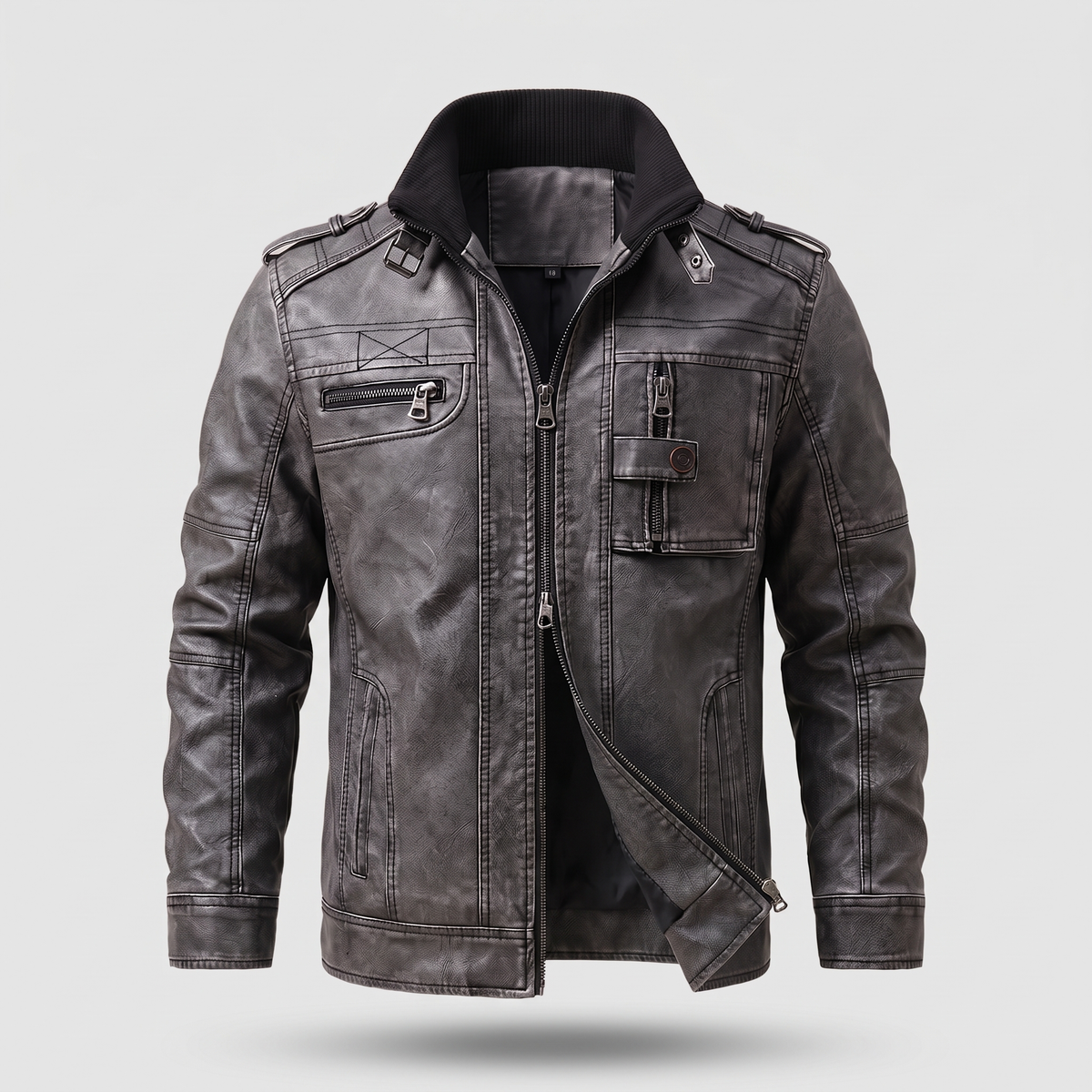 Rugged Utility Leather-Look Jacket - Black