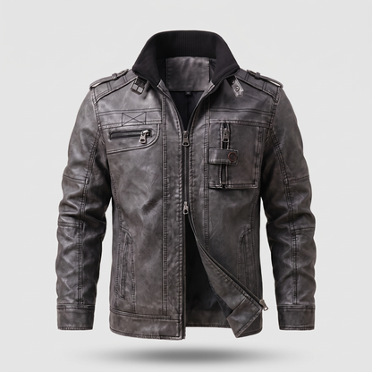 Rugged Utility Leather-Look Jacket - Black