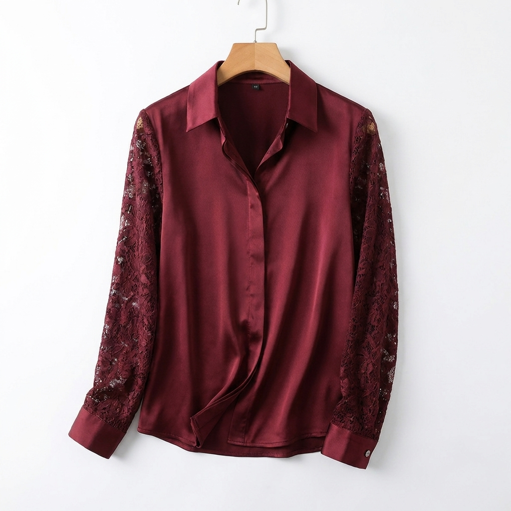 Selena Romantic Lace Blouse - Burgundy
