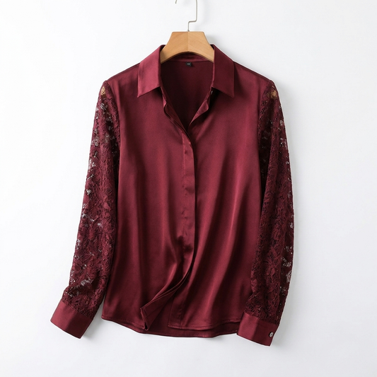 Selena Romantic Lace Blouse - Burgundy