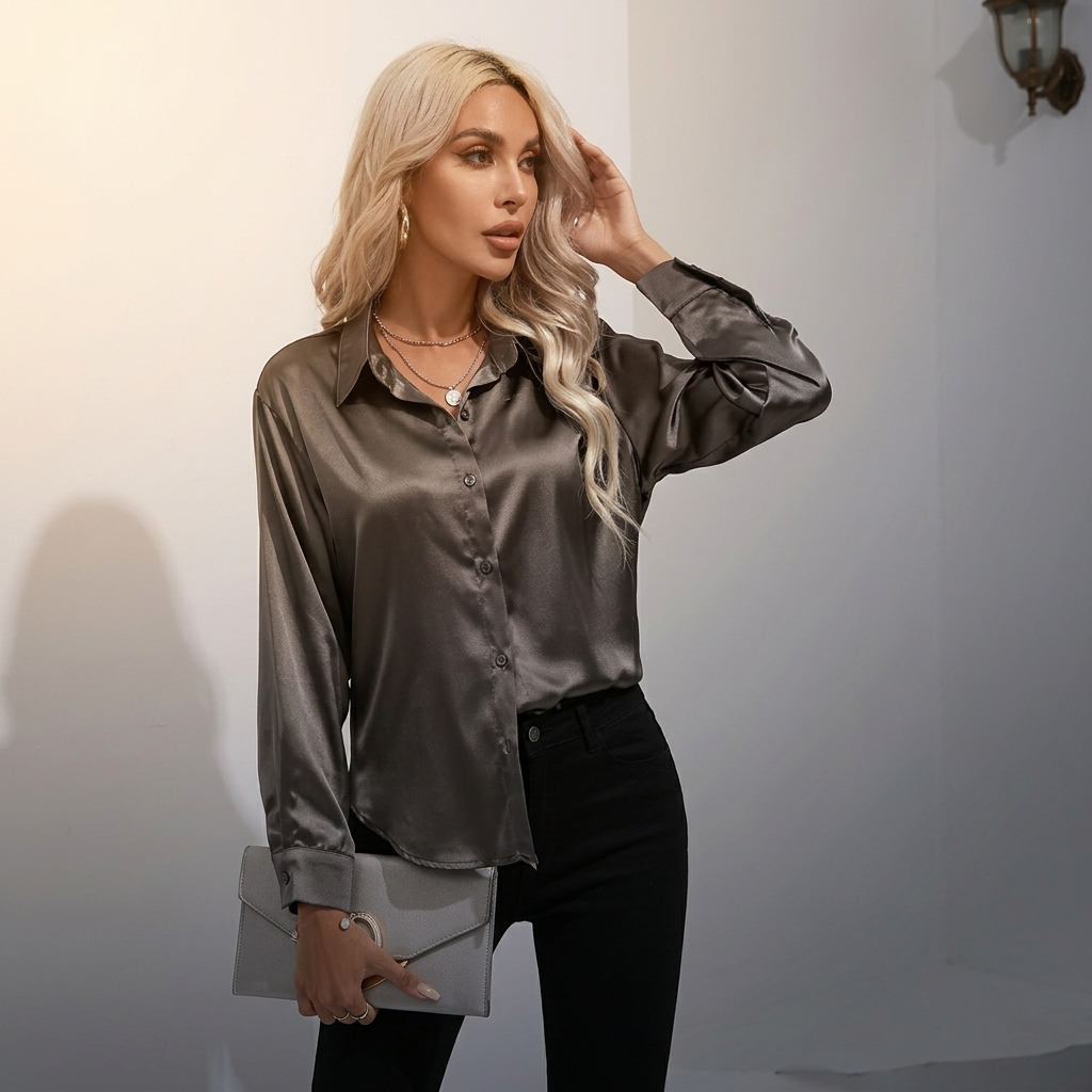 Selworth Satin V-Neck Blouse - Black