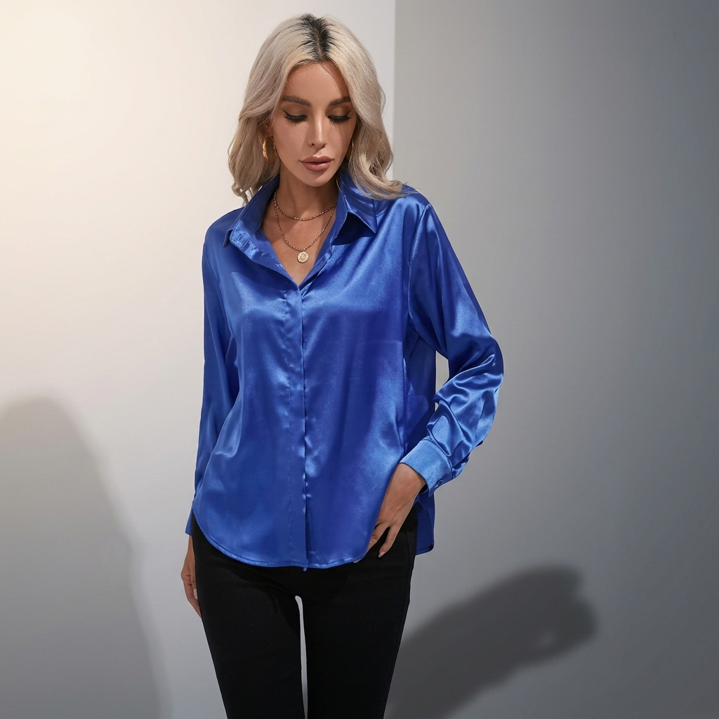 Selworth Satin V-Neck Blouse - Blue