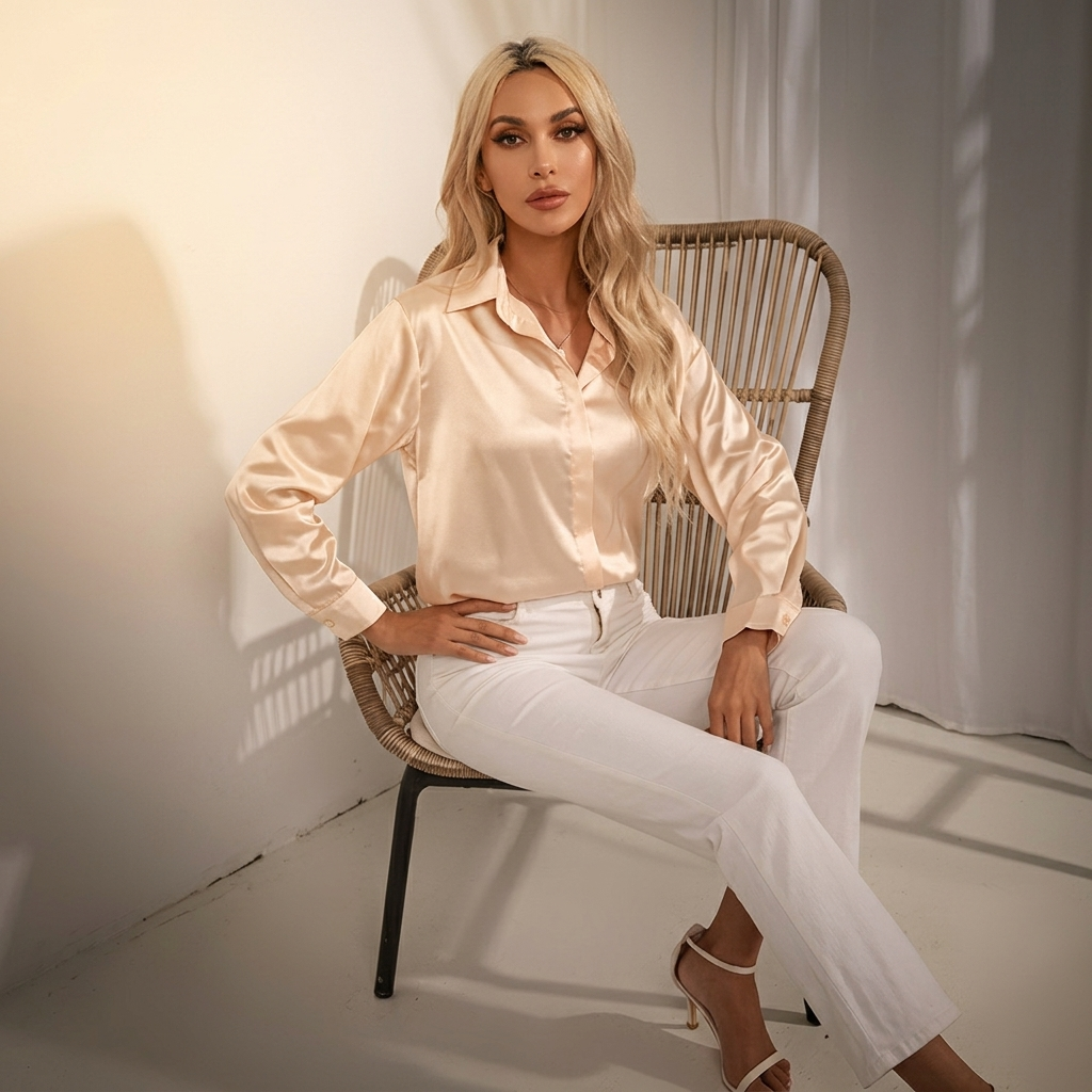 Selworth Satin V-Neck Blouse - Ivory