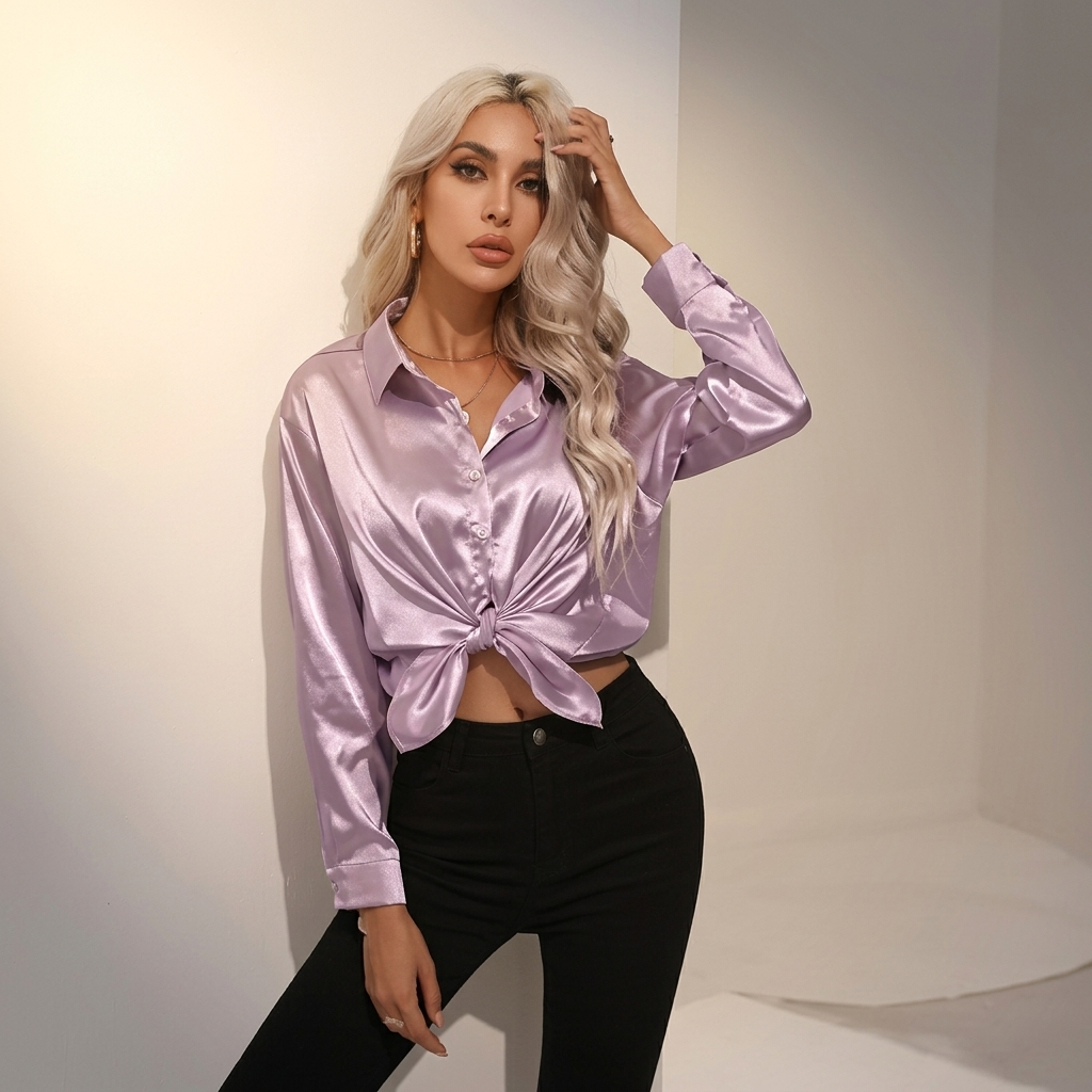 Selworth Satin V-Neck Blouse - Lavender