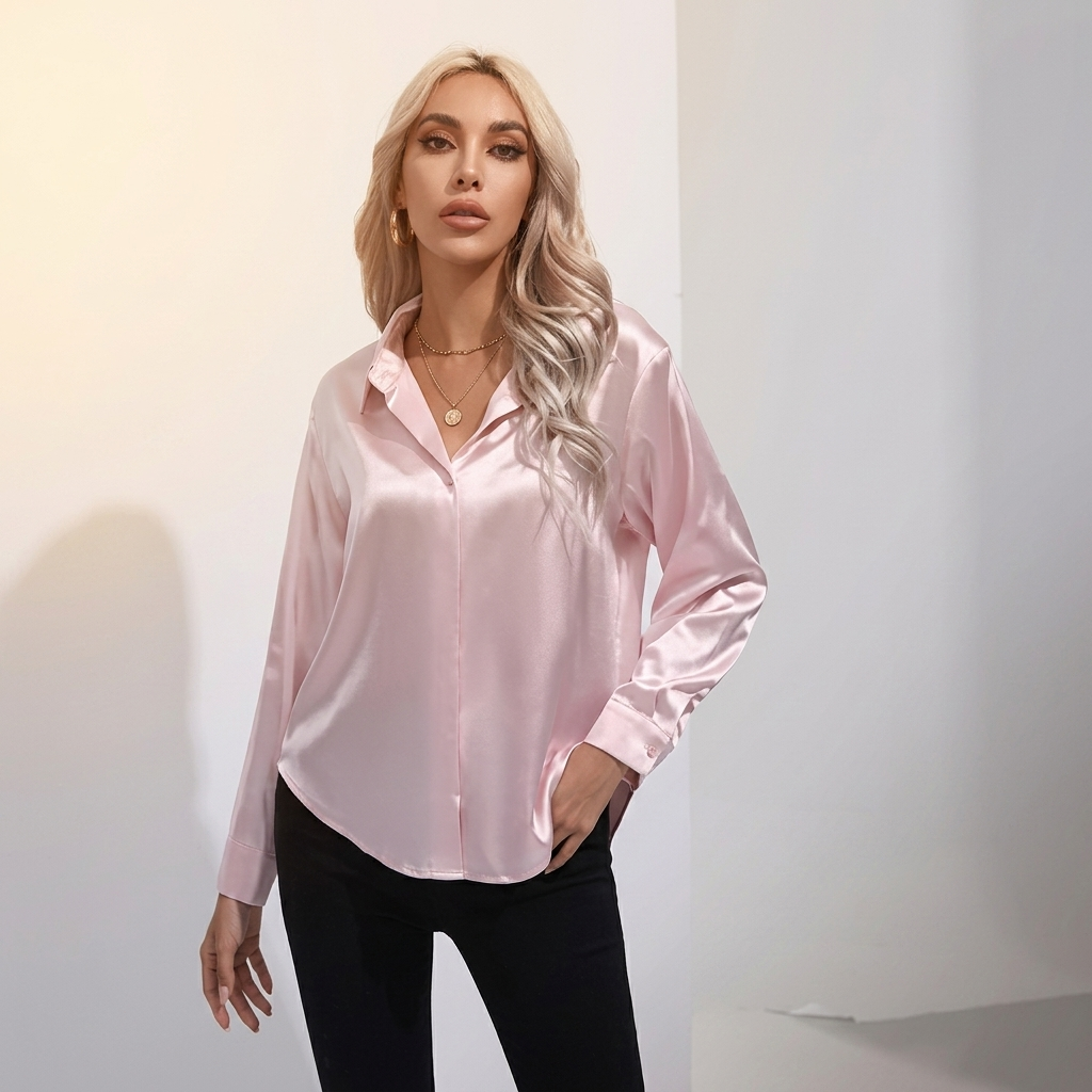 Selworth Satin V-Neck Blouse - Pink