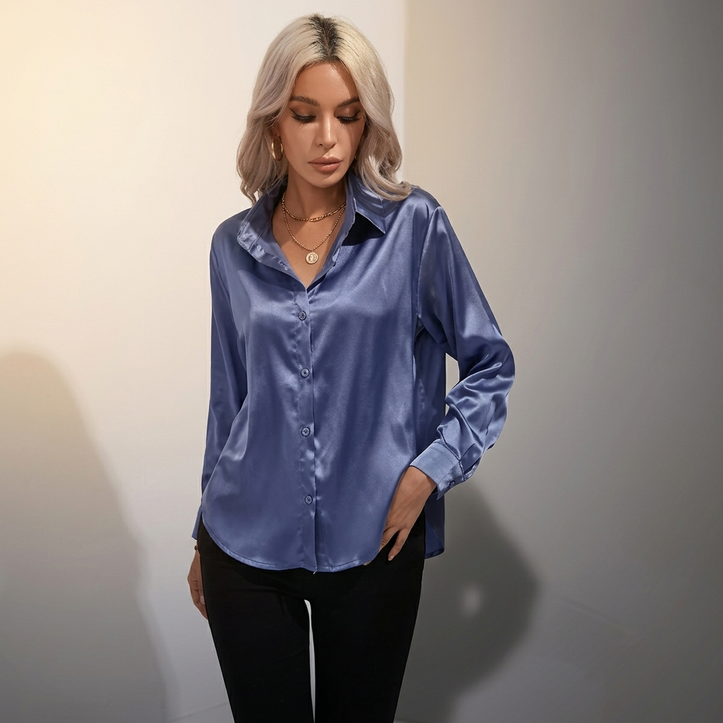 Selworth Satin V-Neck Blouse - Royal Blue
