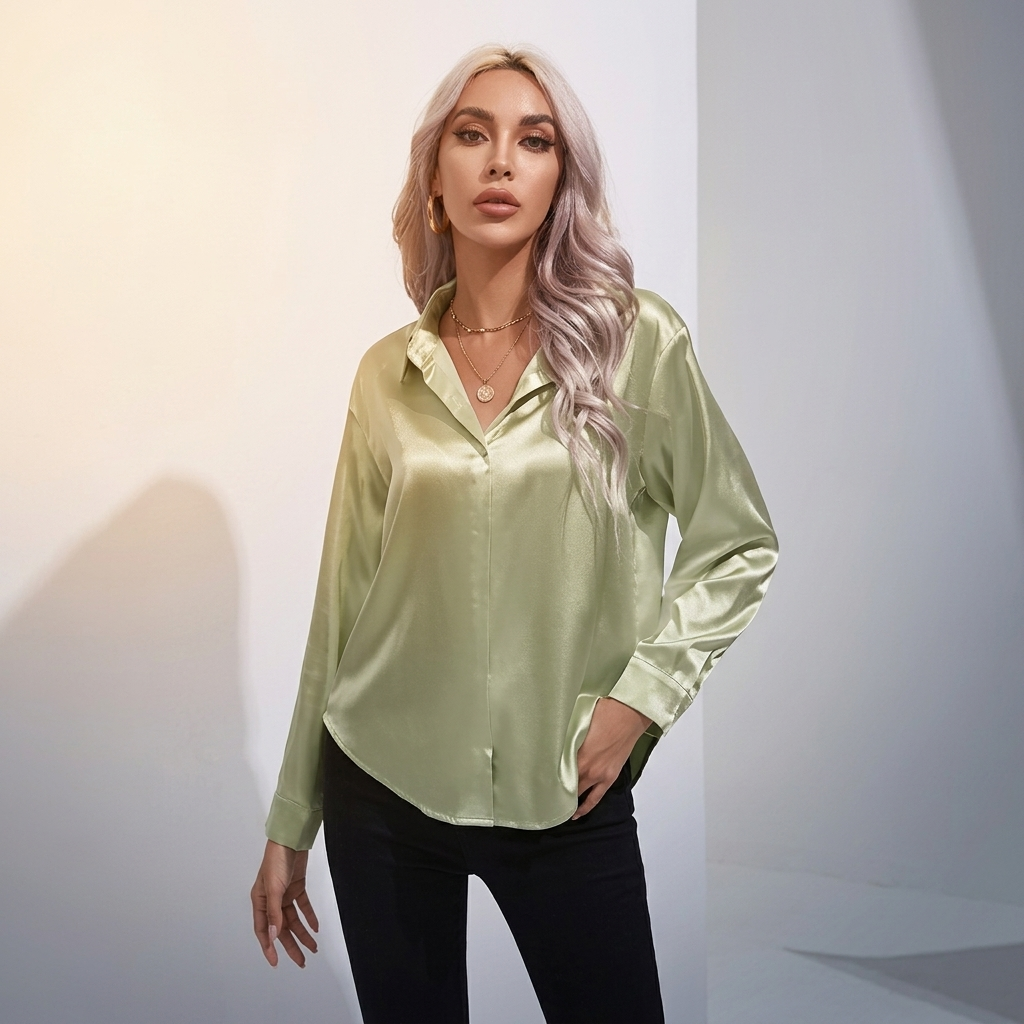 Selworth Satin V-Neck Blouse - Sage Green