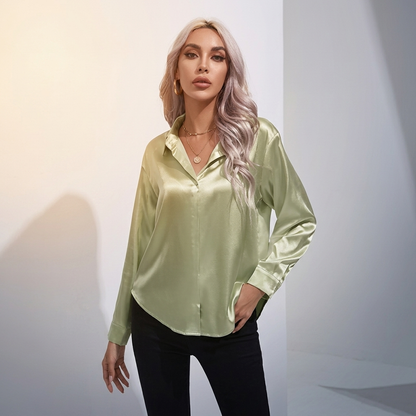 Selworth Satin V-Neck Blouse - Sage Green