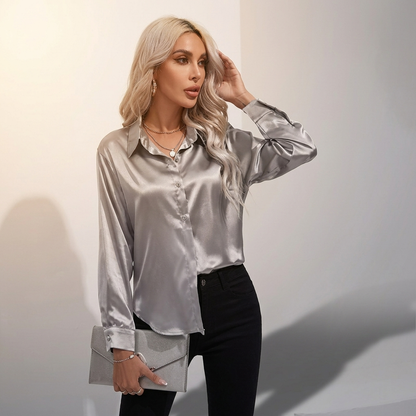 Selworth Satin V-Neck Blouse - Silver