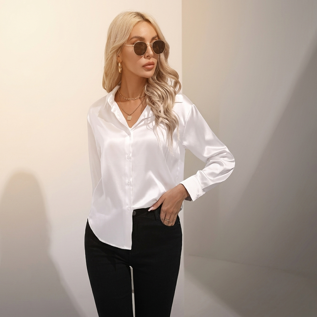 Selworth Satin V-Neck Blouse - White